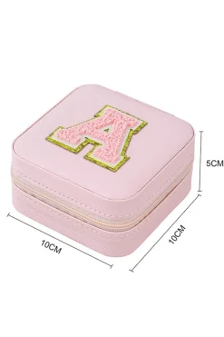 New Dear-Lover Chenille A Graphic Jewelry Case with Mirror Pink