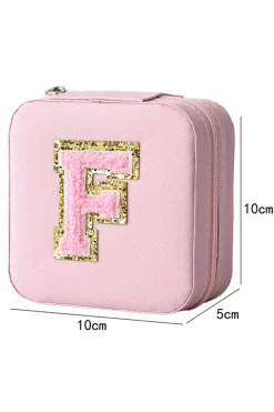 Sale Dear-Lover Chenille F Patch Jewelry Storage Box Pink