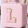 Discount Dear-Lover Chenille Initial L Portable Jewelry Case Pink