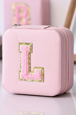 Discount Dear-Lover Chenille Initial L Portable Jewelry Case Pink