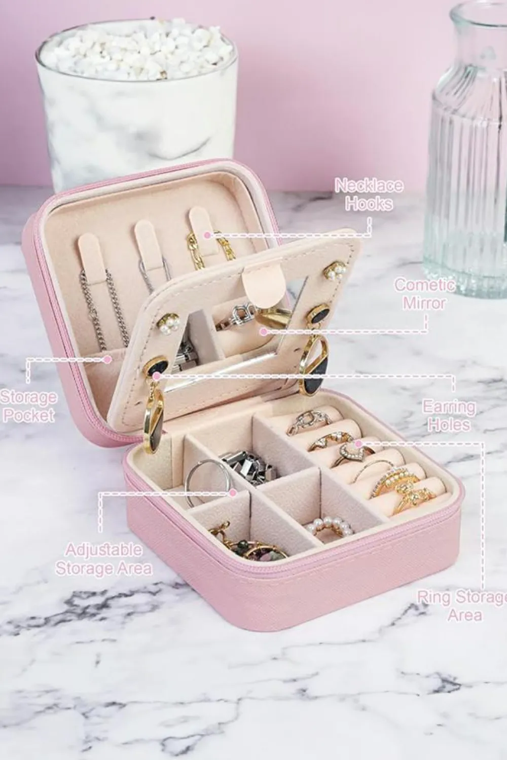 Discount Dear-Lover Chenille Initial L Portable Jewelry Case Pink