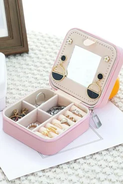 Fashion Dear-Lover Chenille Initial Patch Square Jewelry Case Pink