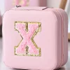 Hot Dear-Lover Chenille X Graphic Jewelry Case with Mirror Pink