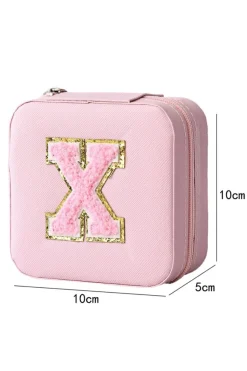 Hot Dear-Lover Chenille X Graphic Jewelry Case with Mirror Pink