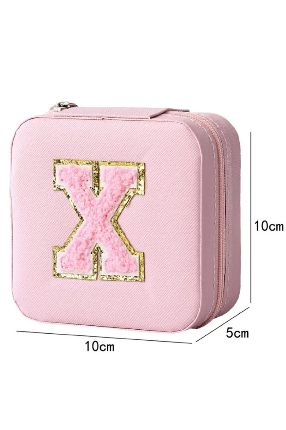 Hot Dear-Lover Chenille X Graphic Jewelry Case with Mirror Pink