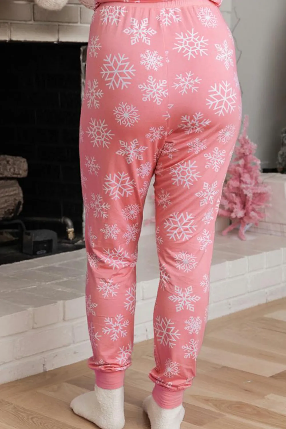 Best Dear-Lover Christmas Snowflake Print Two Piece Loungewear Pink