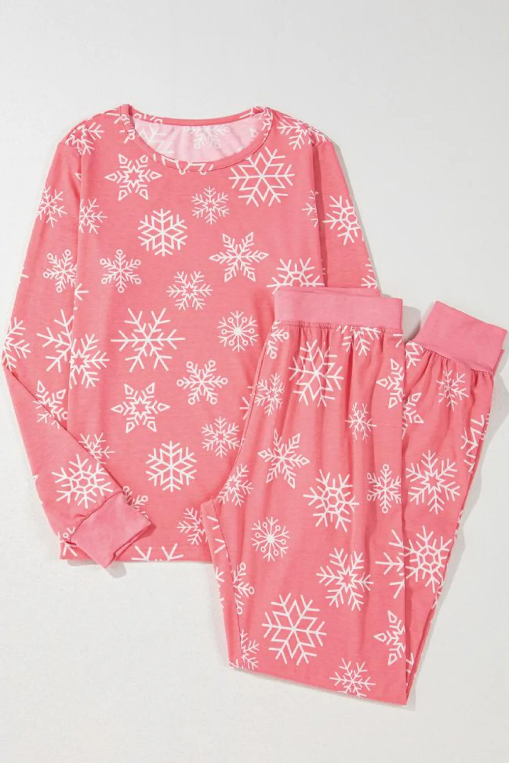 Best Dear-Lover Christmas Snowflake Print Two Piece Loungewear Pink