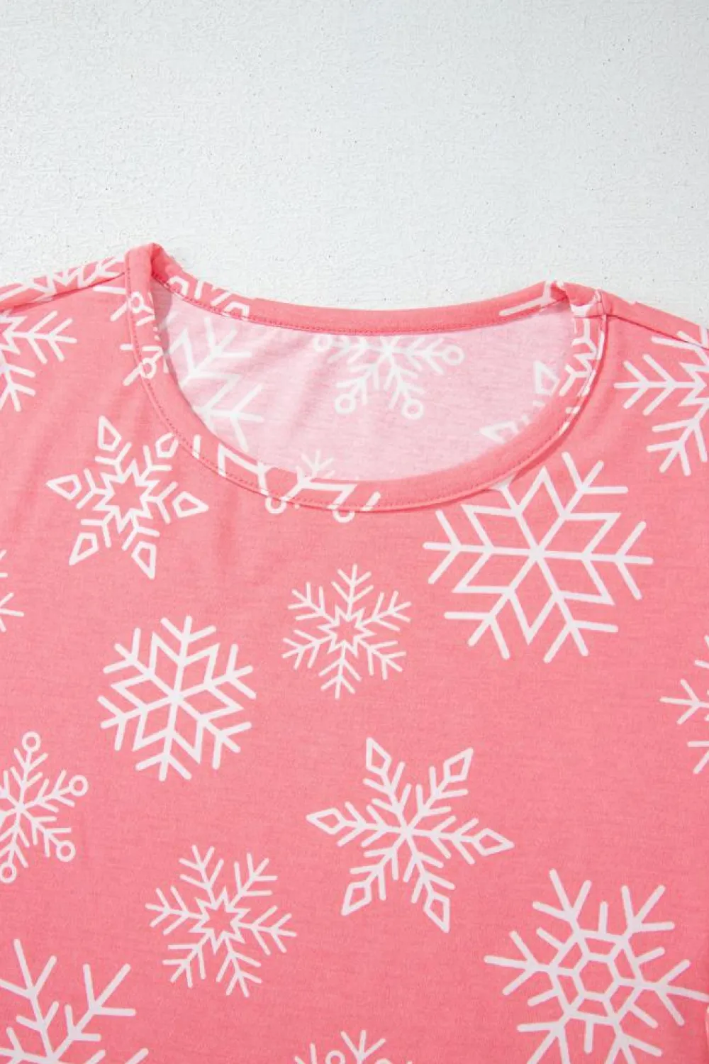 Best Dear-Lover Christmas Snowflake Print Two Piece Loungewear Pink