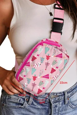Clearance Dear-Lover Christmas Tree Print Buckle Wide Strap Sling Bag Pink