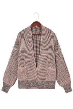 Hot Dear-Lover Chunky Waffle Knit Oversized Collar Cardigan Pink