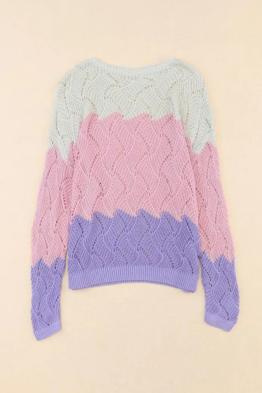 Outlet Dear-Lover Color Block Hollow Knitted Loose Sweater Pink