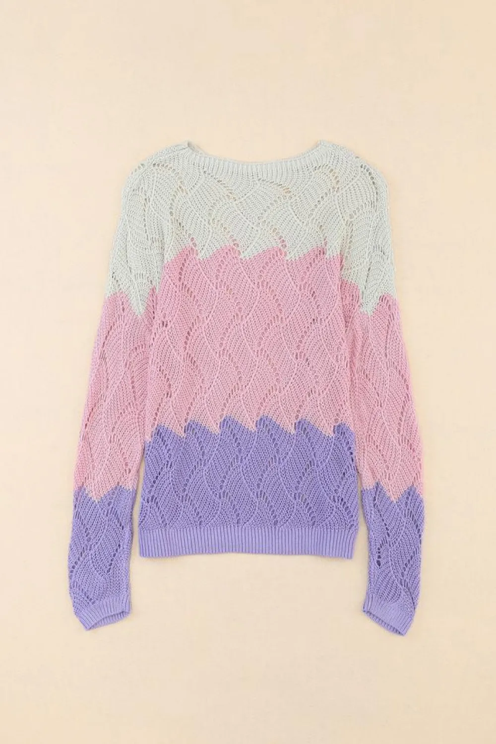 Outlet Dear-Lover Color Block Hollow Knitted Loose Sweater Pink