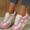 New Dear-Lover Color Block Lace-up PU Leather Sneakers Pink