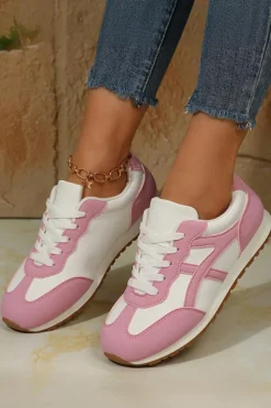 New Dear-Lover Color Block Lace-up PU Leather Sneakers Pink