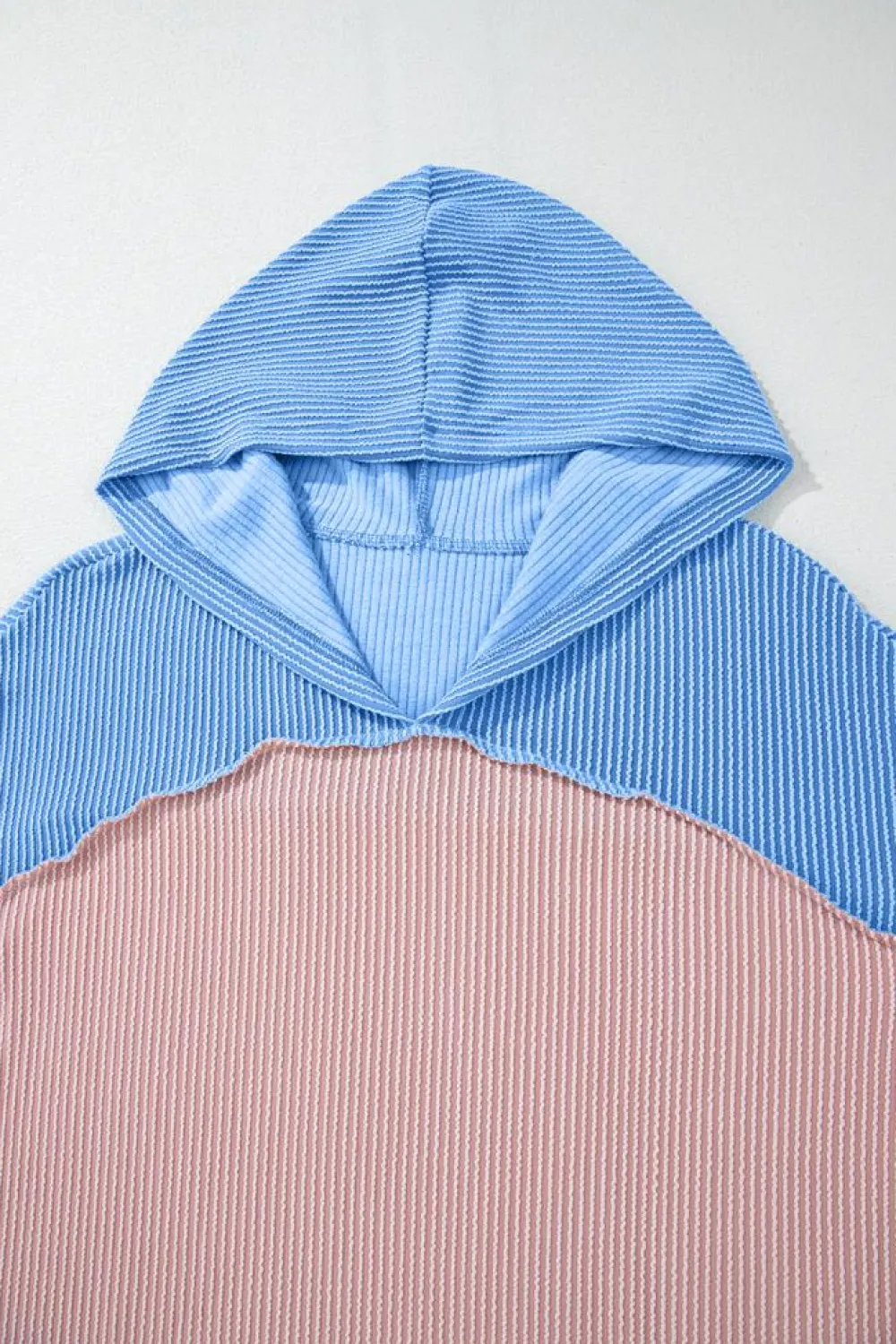 Sale Dear-Lover Color Block Patchwork Corded Knit Loose Fit Hooded Blouse Pink