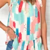 Best Dear-Lover Color Block Ruffled Mock Neck Ruffled Top Pink