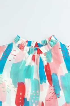 Best Dear-Lover Color Block Ruffled Mock Neck Ruffled Top Pink