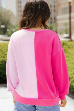 Sale Dear-Lover Color Block Sequined Cowgirl Boots Graphic Sweatshirt Pink