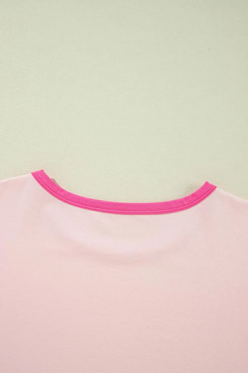 Online Dear-Lover Color Block Stitching Sleeve Round Neck Oversize Top Pink
