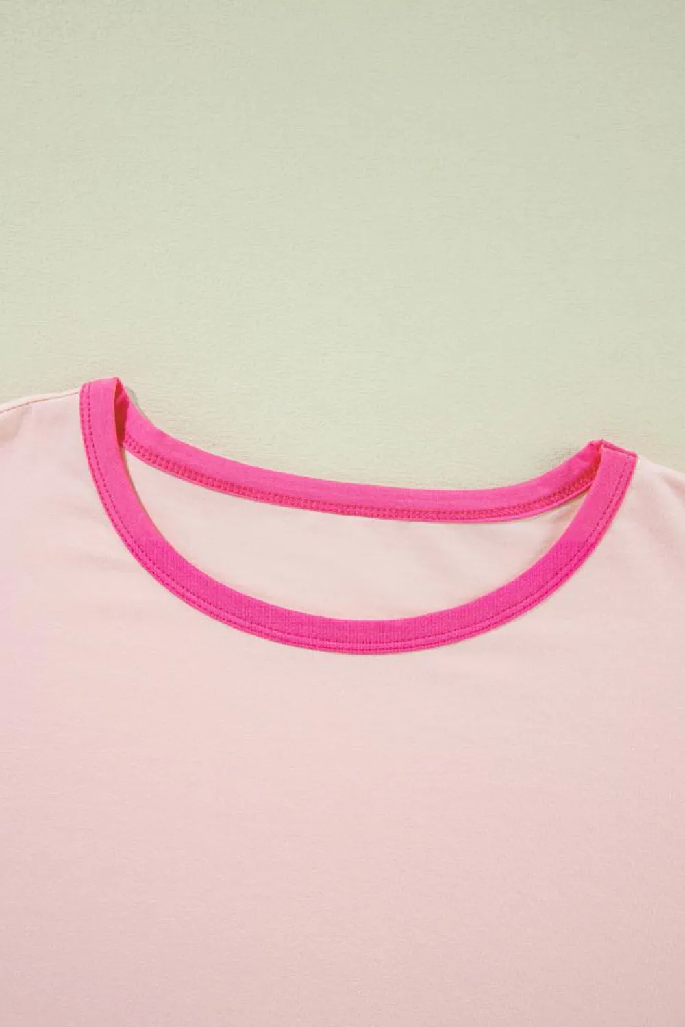 Online Dear-Lover Color Block Stitching Sleeve Round Neck Oversize Top Pink