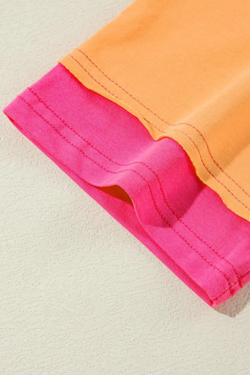 Online Dear-Lover Color Block Stitching Sleeve Round Neck Oversize Top Pink