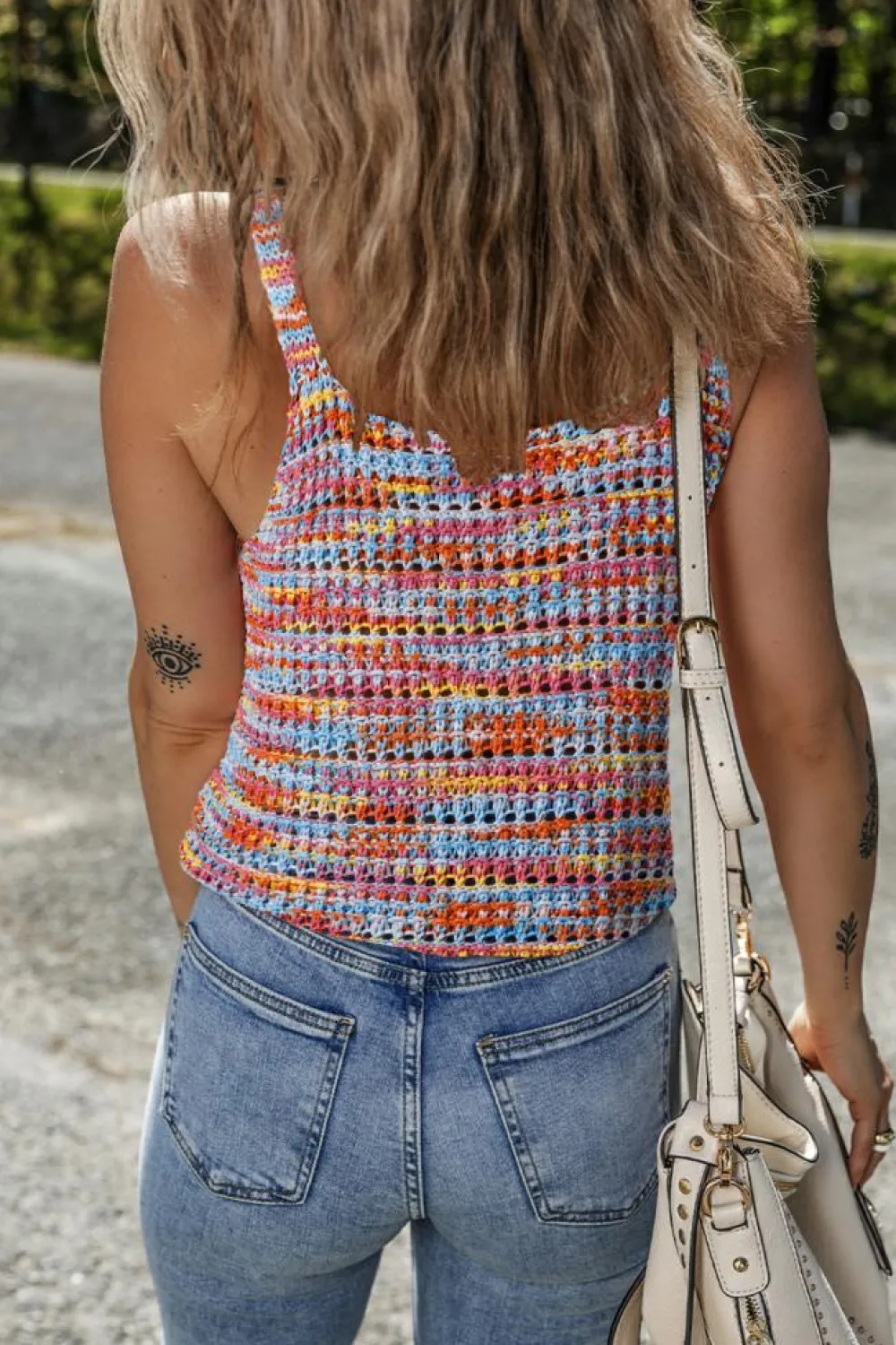 Online Dear-Lover Color Contrast Crochet Loose Fit Sweater Vest Pink