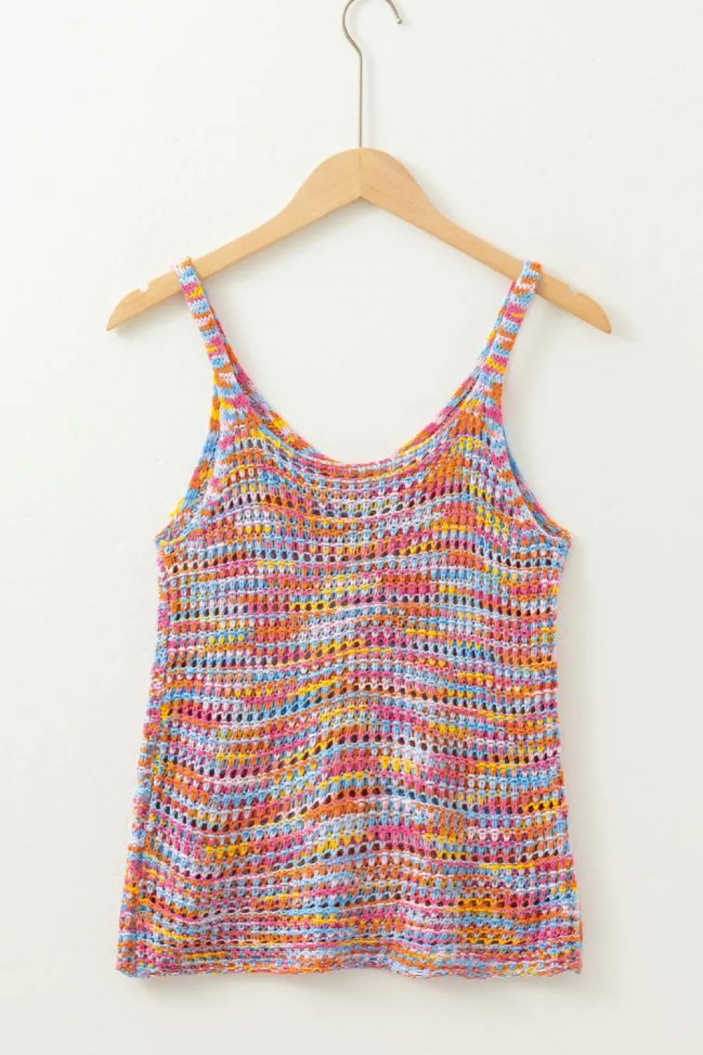 Online Dear-Lover Color Contrast Crochet Loose Fit Sweater Vest Pink