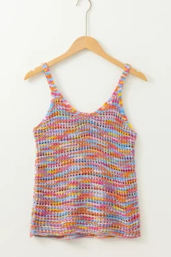 Online Dear-Lover Color Contrast Crochet Loose Fit Sweater Vest Pink