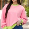 Discount Dear-Lover Colorblock Bubble Sleeve Sweatshirt Pink