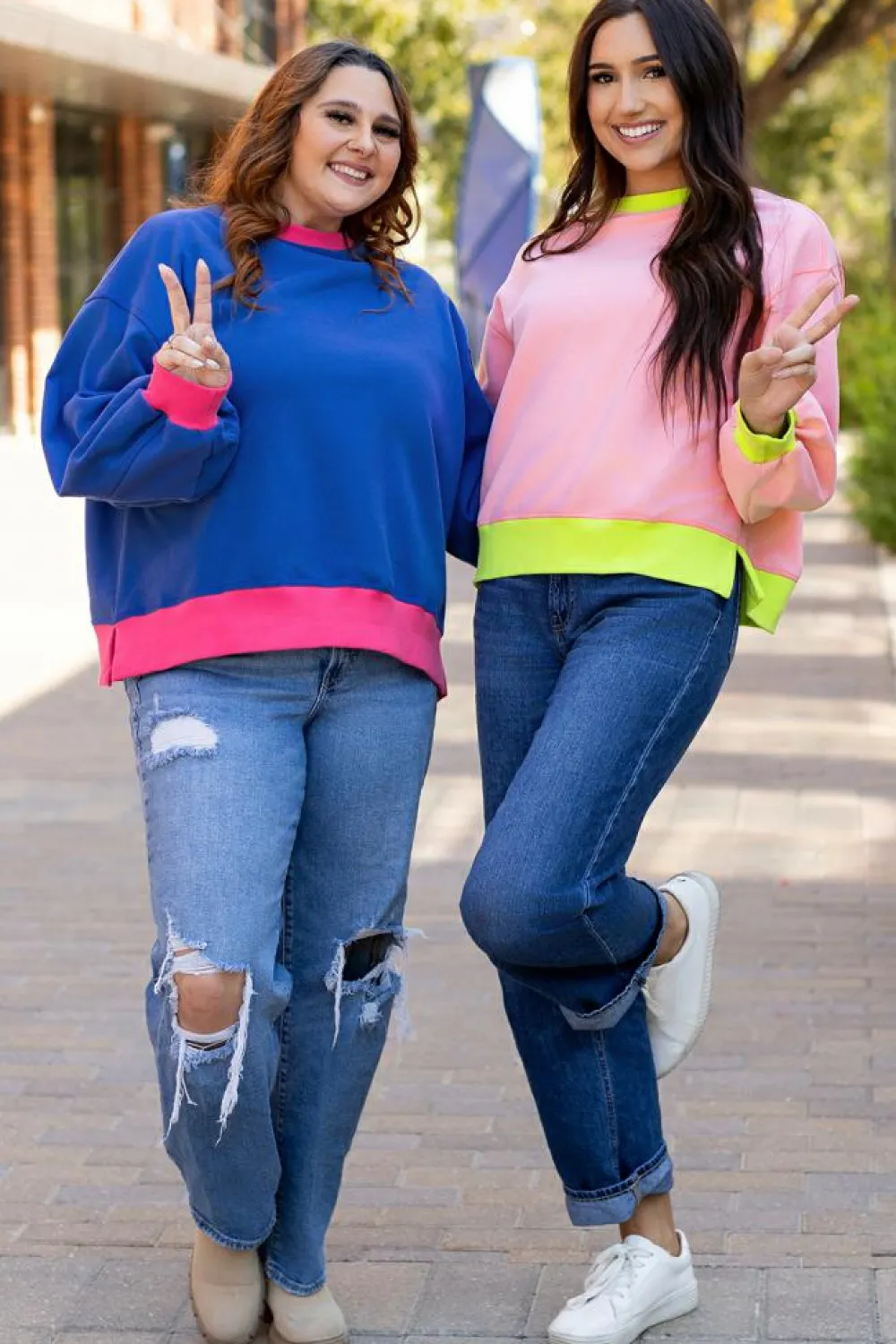 Discount Dear-Lover Colorblock Bubble Sleeve Sweatshirt Pink