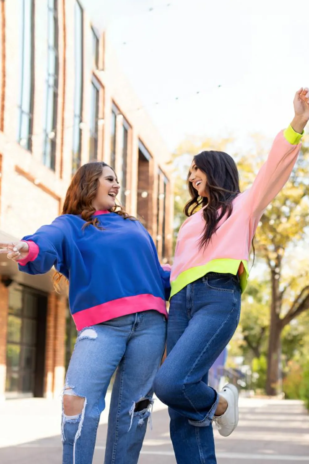 Discount Dear-Lover Colorblock Bubble Sleeve Sweatshirt Pink
