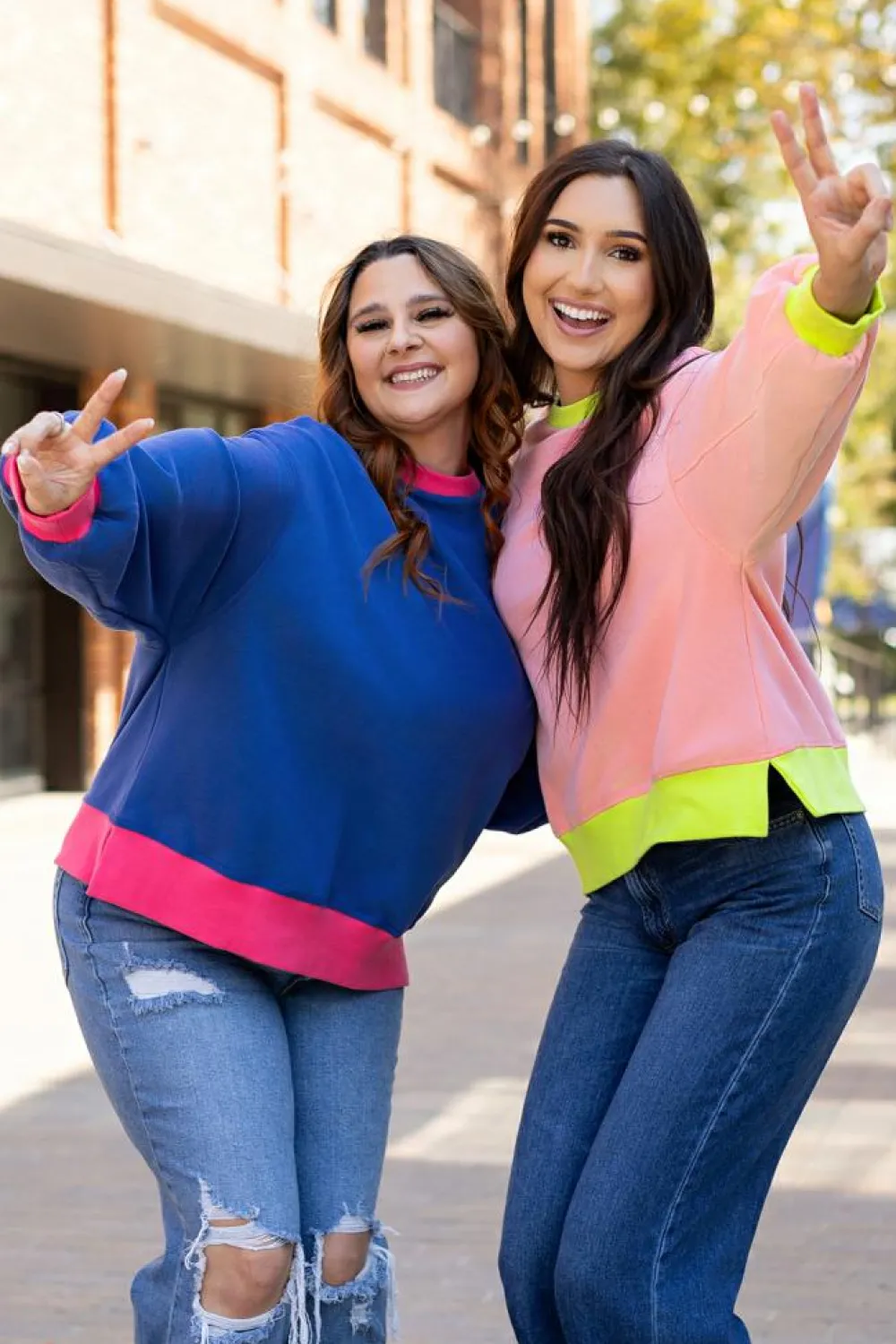 Discount Dear-Lover Colorblock Bubble Sleeve Sweatshirt Pink