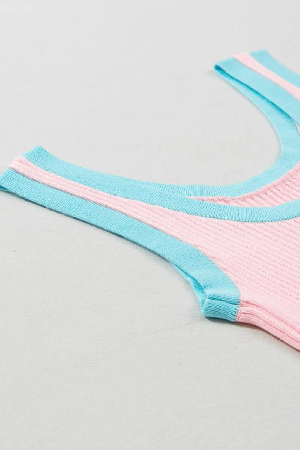 Hot Dear-Lover Colorblock Edge Ribbed Knit U Neck Tank Top Pink