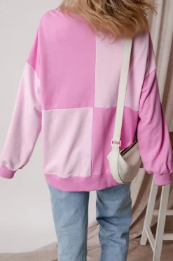 Sale Dear-Lover Colorblock Henley High Low Oversize Sweatshirt Pink