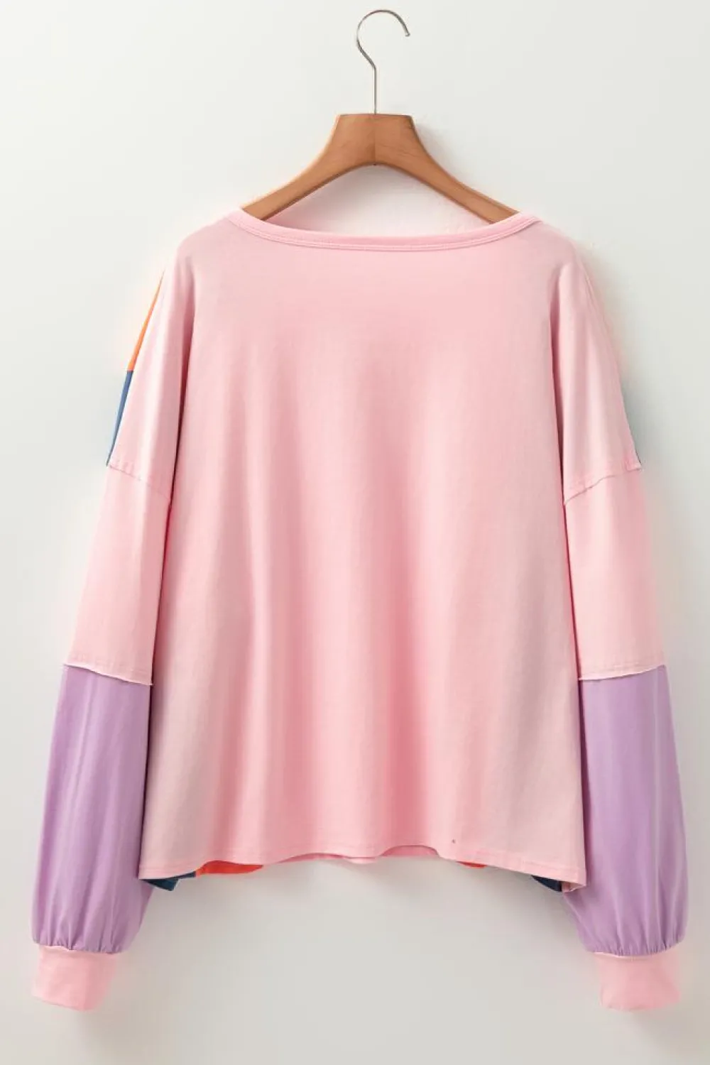 Fashion Dear-Lover Colorblock Long Sleeve Buttons Henley Top Pink