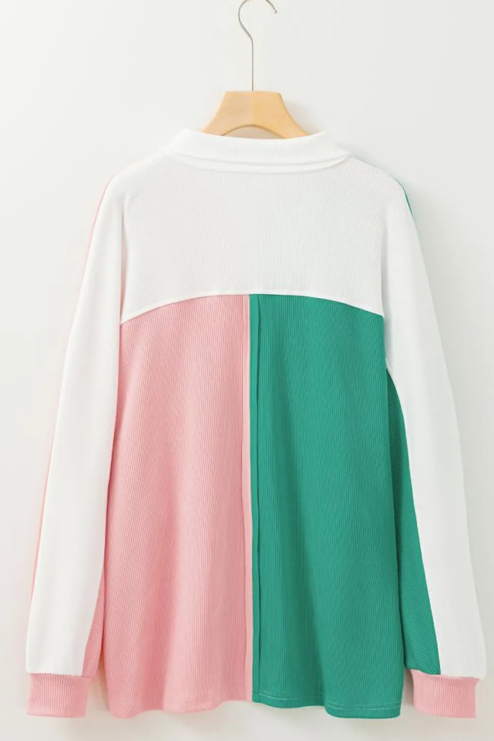 Sale Dear-Lover Colorblock Ribbed Collared Oversized Sweatshirt Pink