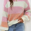 Online Dear-Lover Colorblock Textured Knit Bubble Sleeve Sweater Pink