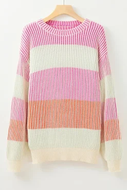 Online Dear-Lover Colorblock Textured Knit Bubble Sleeve Sweater Pink