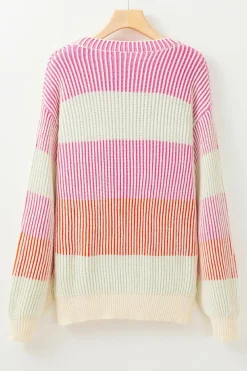 Online Dear-Lover Colorblock Textured Knit Bubble Sleeve Sweater Pink