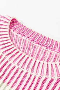 Online Dear-Lover Colorblock Textured Knit Bubble Sleeve Sweater Pink