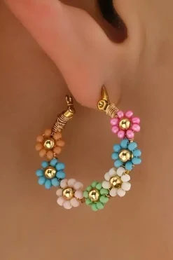 Hot Dear-Lover Colorful Flower Hoop Earrings Pink