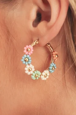 Hot Dear-Lover Colorful Flower Hoop Earrings Pink