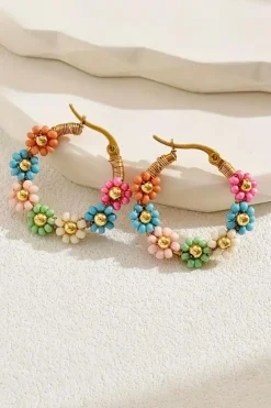 Hot Dear-Lover Colorful Flower Hoop Earrings Pink
