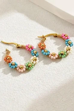 Hot Dear-Lover Colorful Flower Hoop Earrings Pink