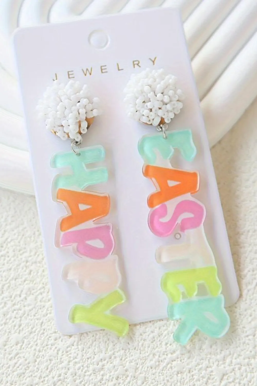 Clearance Dear-Lover Colorful HAPPY EASTER Drop Earrings Pink