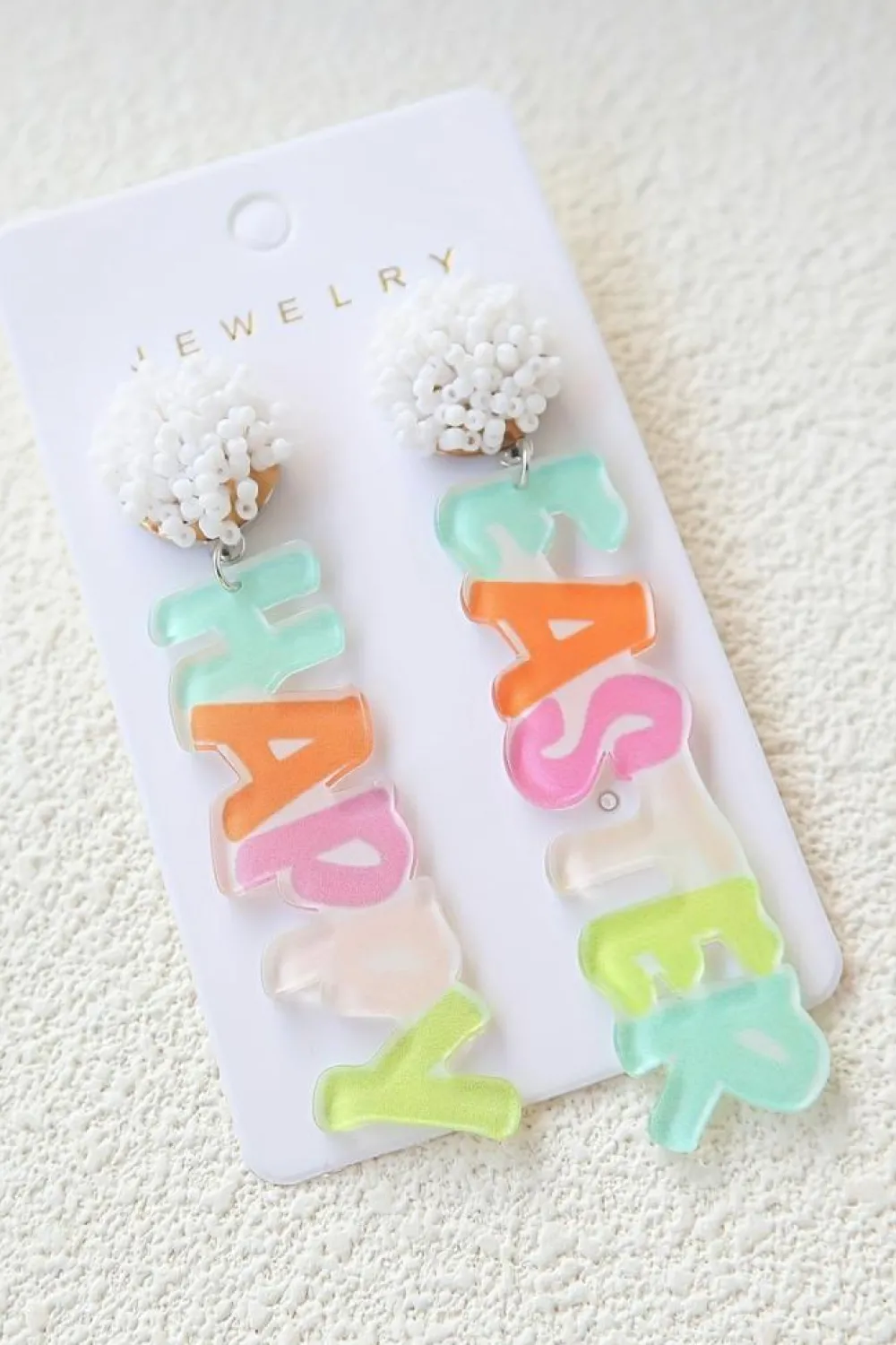 Clearance Dear-Lover Colorful HAPPY EASTER Drop Earrings Pink