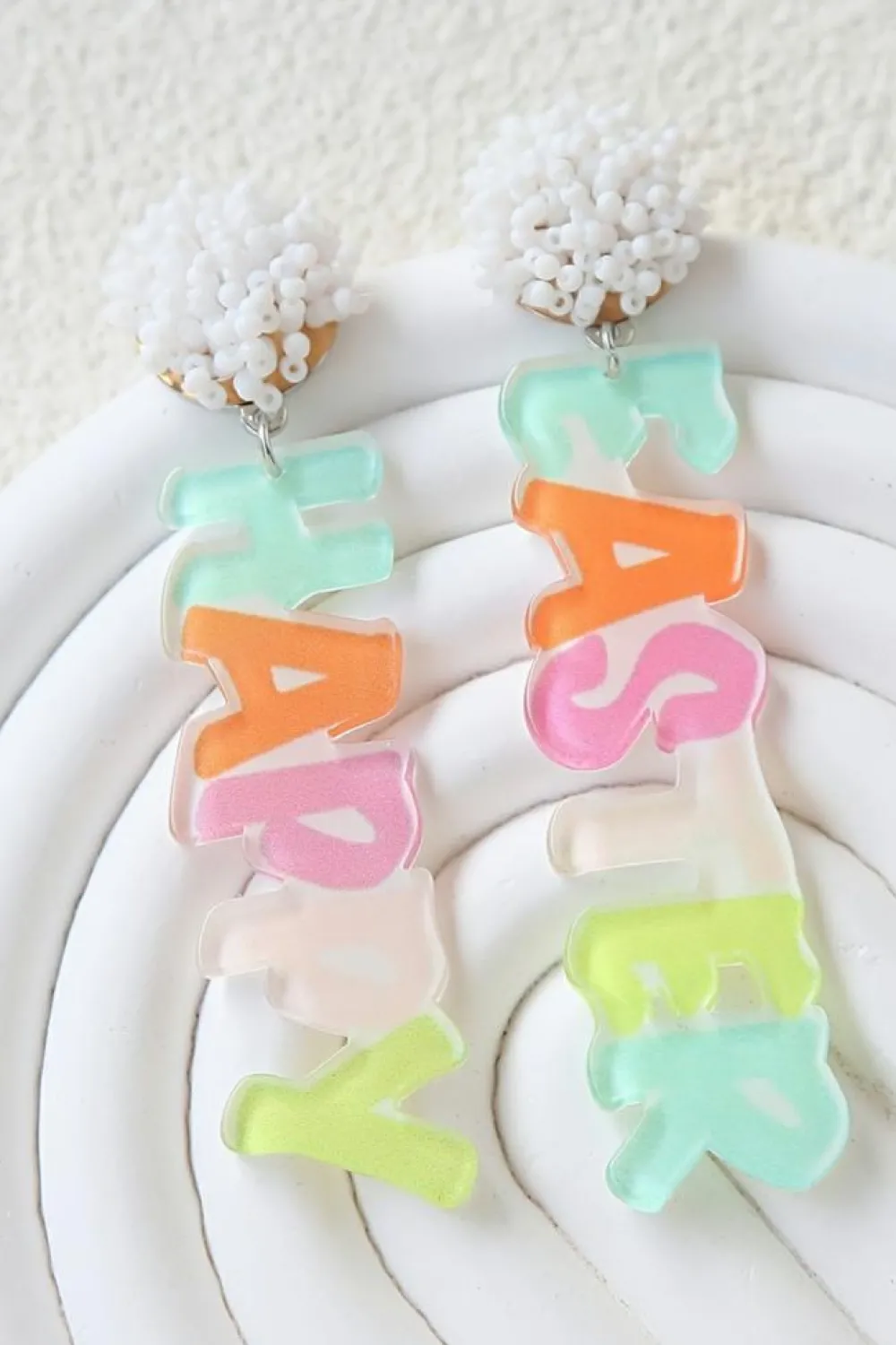 Clearance Dear-Lover Colorful HAPPY EASTER Drop Earrings Pink