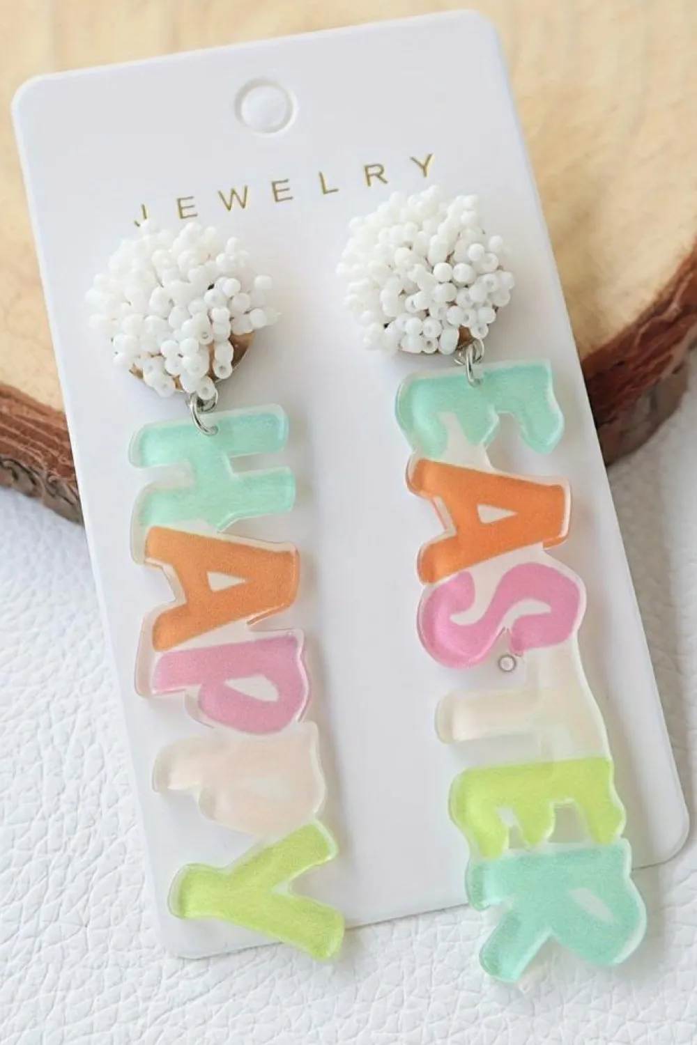 Clearance Dear-Lover Colorful HAPPY EASTER Drop Earrings Pink