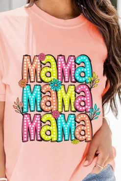 New Dear-Lover Colorful MaMa Letter Graphic T Shirt Pink