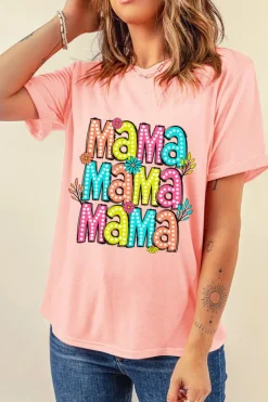 New Dear-Lover Colorful MaMa Letter Graphic T Shirt Pink